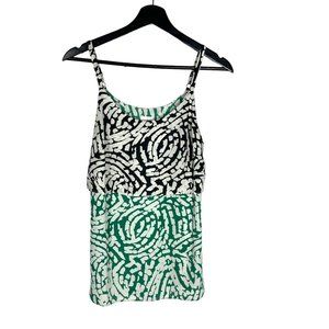 CAbi Hobnob Black Green Sleeveless Print Top XS